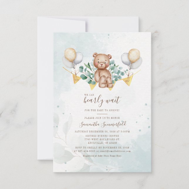 Invitación Vegetación de Eucalyptus con guión de Baby Shower (Anverso)