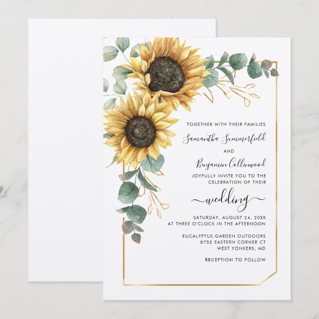 Invitación Vegetación de girasol Boda geométrico botánico (Anverso / Reverso)