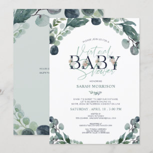 Invitación Vegetación de la Marina Azul de Baby Shower virtua