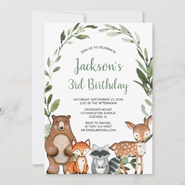 Invitación Vegetación de los animales de bosque de vegetación (Anverso)