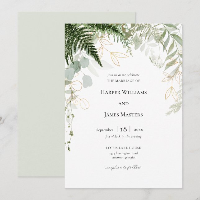 Invitación Vegetación de los bosques acuáticos y Boda de oro (Anverso / Reverso)