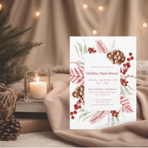 Invitación Vegetación de Navidades de acuarela Casa abierta