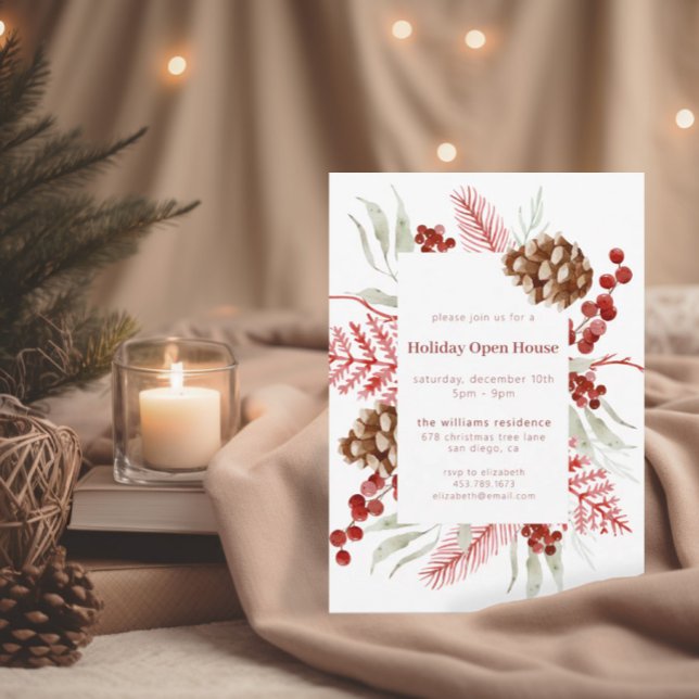 Invitación Vegetación de Navidades de acuarela | Casa abierta (Subido por el creador)