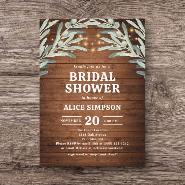 Invitación Vegetación de Olivo Rústica Madera Ducha Bridal (Subido por el creador)
