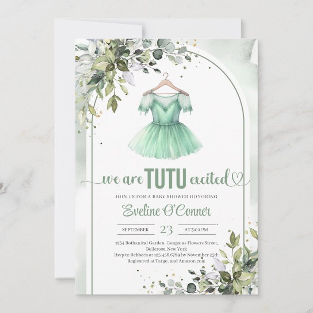 Invitación Vegetación de tutu verde acuarela (Anverso)