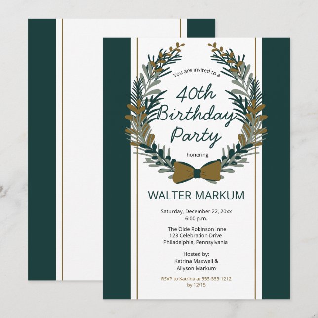 Invitación Vegetación de vacaciones Wreath 40 cumpleaños Fies (Anverso / Reverso)