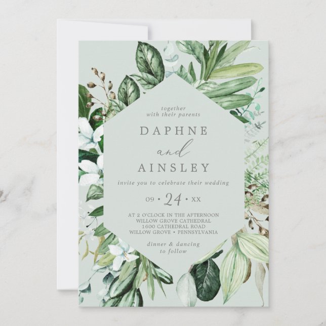 Invitación Vegetación de Woodland | Boda Casual de Mint Green (Anverso)