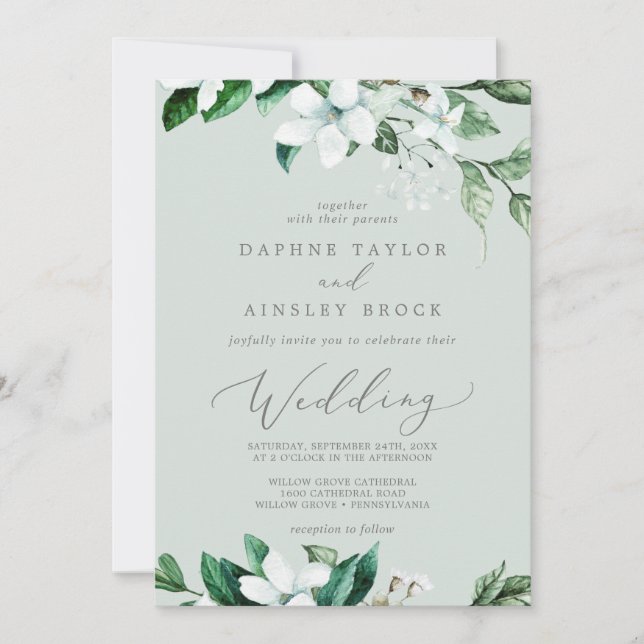Invitación Vegetación de Woodland | Boda Mint Green (Anverso)