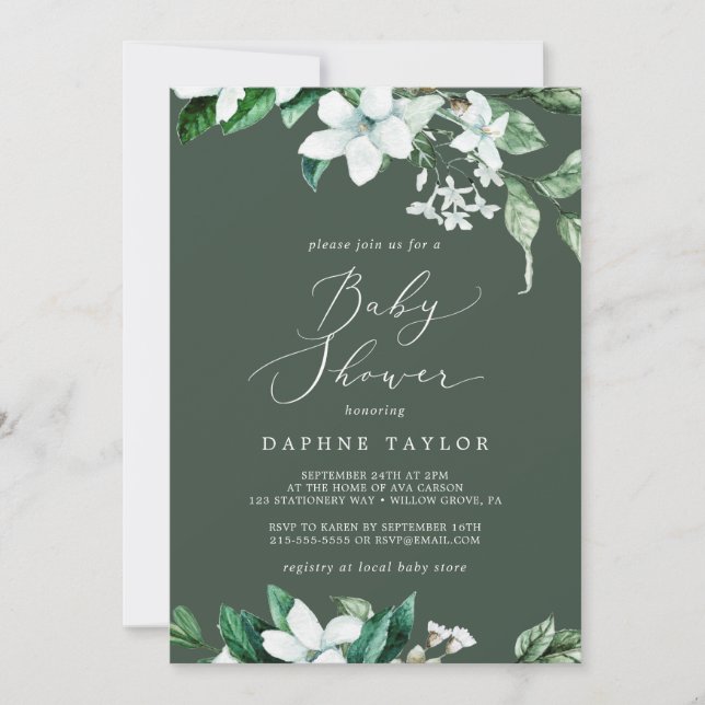 Invitación Vegetación de Woodland | Hunter Green Baby Shower (Anverso)