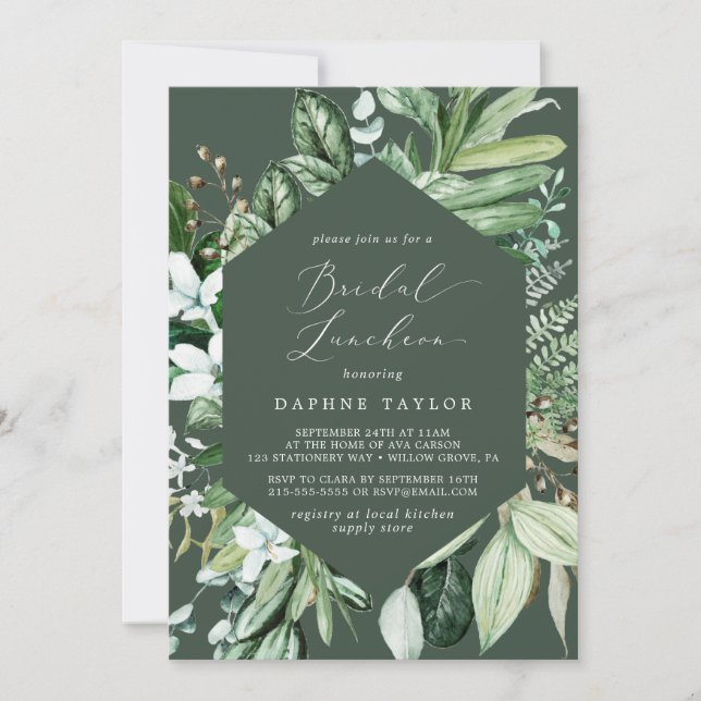 Invitación Vegetación de Woodland | Hunter Green Bridal Lunch (Anverso)
