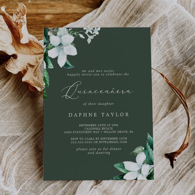Invitación Vegetación de Woodland | Hunter Green Quinceañera (Subido por el creador)