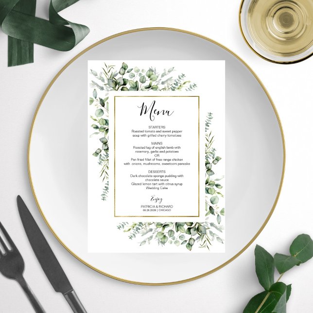 Invitación Vegetación del marco dorado Menú Boda Eucalyptus I (Subido por el creador)