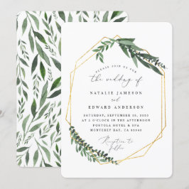 Invitación vegetación dorada geométrica de acuarela