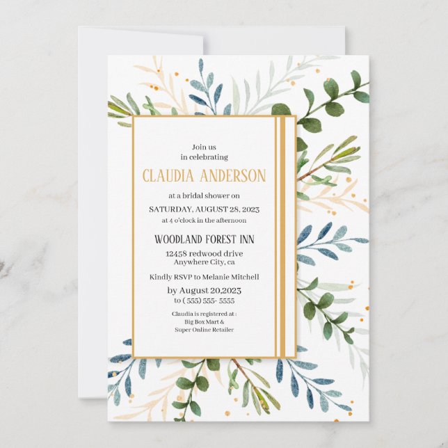 Invitación Vegetación Ducha de novias Eucalyptus foliage (Anverso)