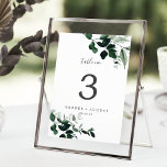 Invitación Vegetación Esmeralda 5 x 7" Número de tabla<br><div class="desc">Este número de tabla de 5 x 7" es perfecto para un boda boho. El diseño es elegante y rústico, con unas hojas de acuarela verde oscuro y un eucalipto con un toque bohemio moderno. La tarjeta se imprime en la parte delantera y trasera (doble cara). Los elementos se imprimen...</div>