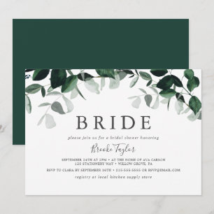 Invitación Vegetación Esmeralda Ducha Bridal Horizontal Bride