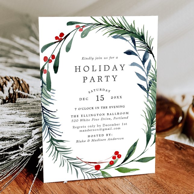 Invitación Vegetación festiva y Holly Berries vacaciones de i (Subido por el creador)