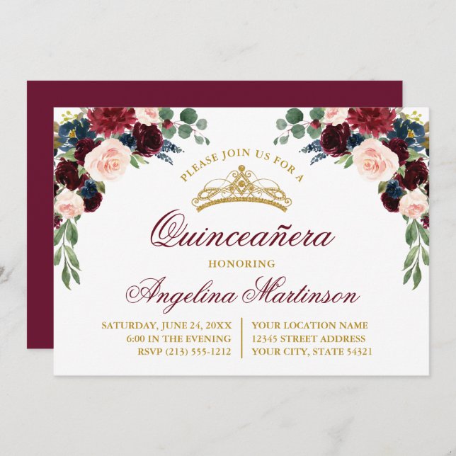 Invitación Vegetación floral acuática Quinceanera Fiesta (Anverso / Reverso)