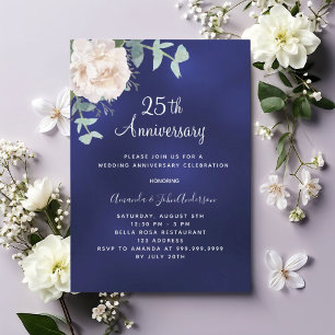 Invitación Vegetación floral azul marino 25 aniversario boda