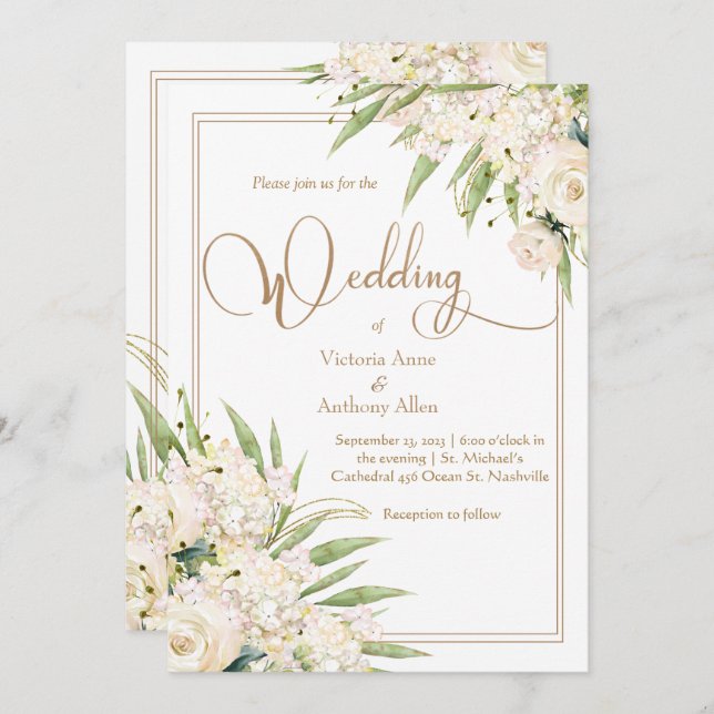 Invitación Vegetación floral blanca Boda Botánica Elegante (Anverso / Reverso)