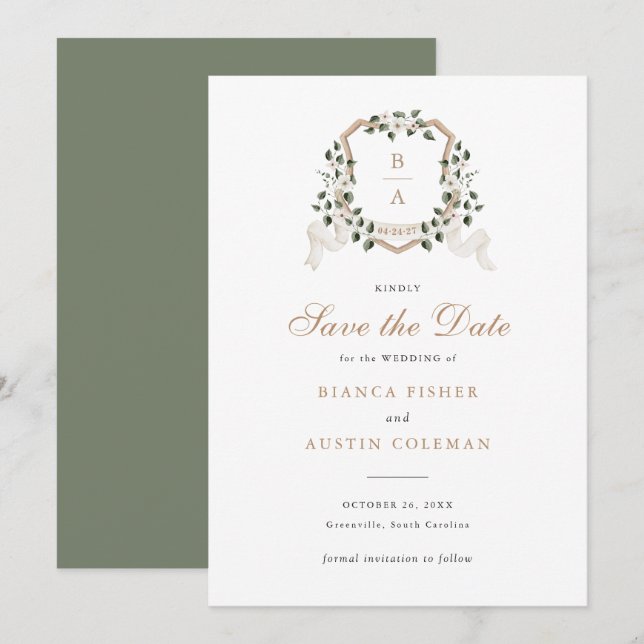 Invitación Vegetación floral blanca Boda Escudo marfileño Gua (Anverso / Reverso)