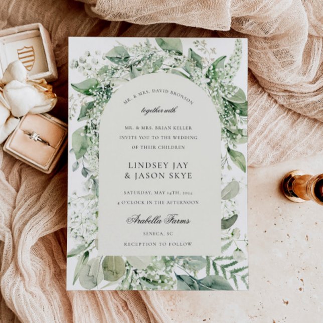 Invitación Vegetación floral blanca Foliage Boho Arch Boda (Subido por el creador)