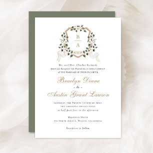 Invitación Vegetación floral blanca Ivy Monograma Escudo Boda