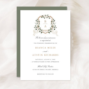 Invitación Vegetación floral blanca Ivy Monograma Escudo Boda