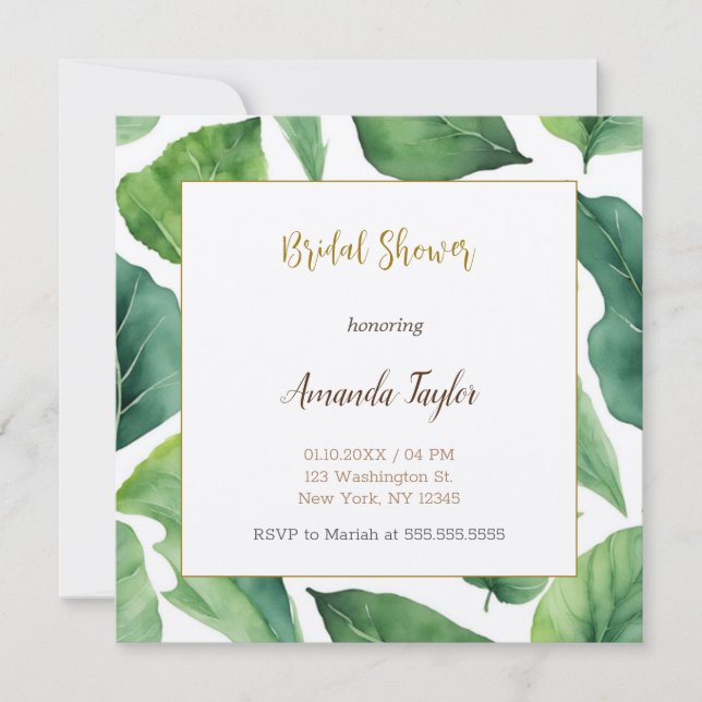Invitación Vegetación floral Caligrafía mínima Ducha nupcial (Anverso)