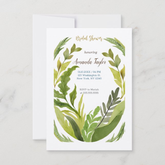 Invitación Vegetación floral Caligrafía mínima Ducha nupcial (Anverso)