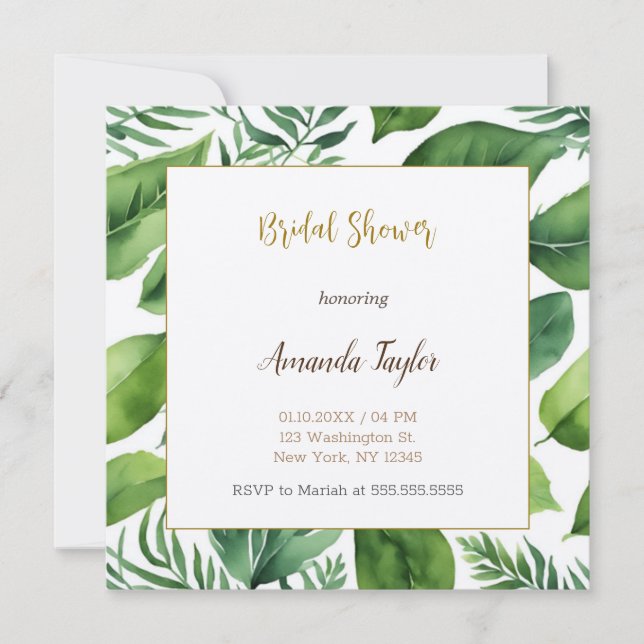 Invitación Vegetación floral Caligrafía mínima Ducha nupcial (Anverso)