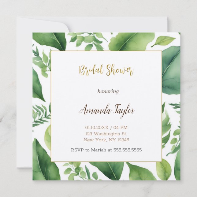 Invitación Vegetación floral Caligrafía mínima Ducha nupcial (Anverso)