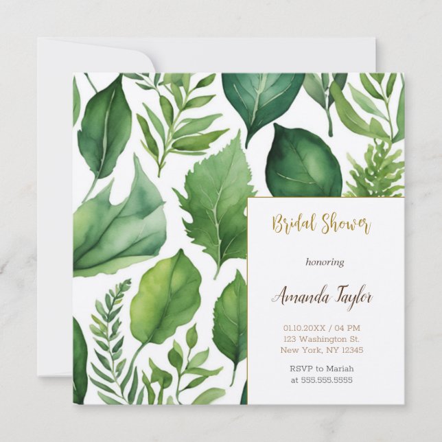 Invitación Vegetación floral Caligrafía mínima Ducha nupcial (Anverso)