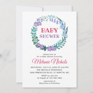 Invitación Vegetación floral de Baby Shower Wreath Bluebell L