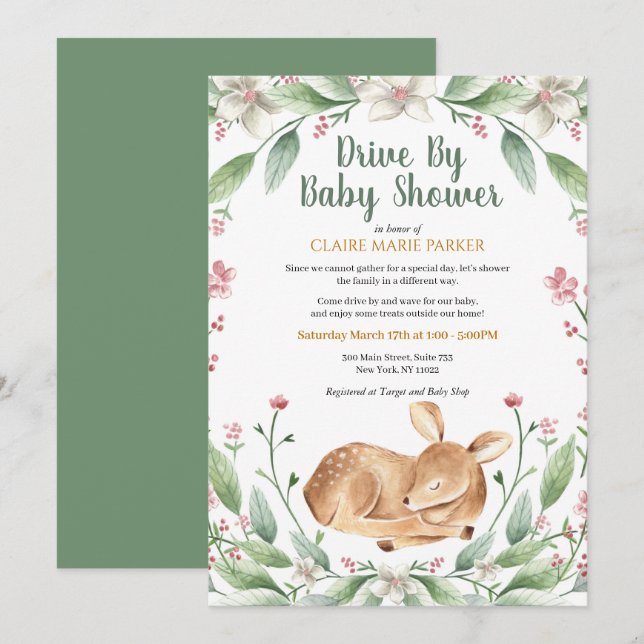 Invitación Vegetación Floral De Cereales De Woodland Por Baby (Anverso / Reverso)