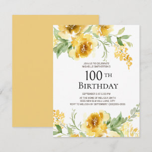 Invitación Vegetación floral de color amarillo 100 cumpleaños