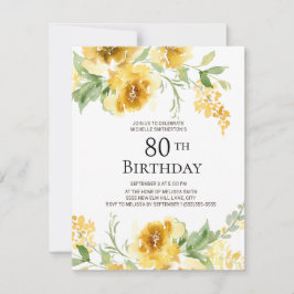 Invitación Vegetación floral de color amarillo 80 cumpleaños