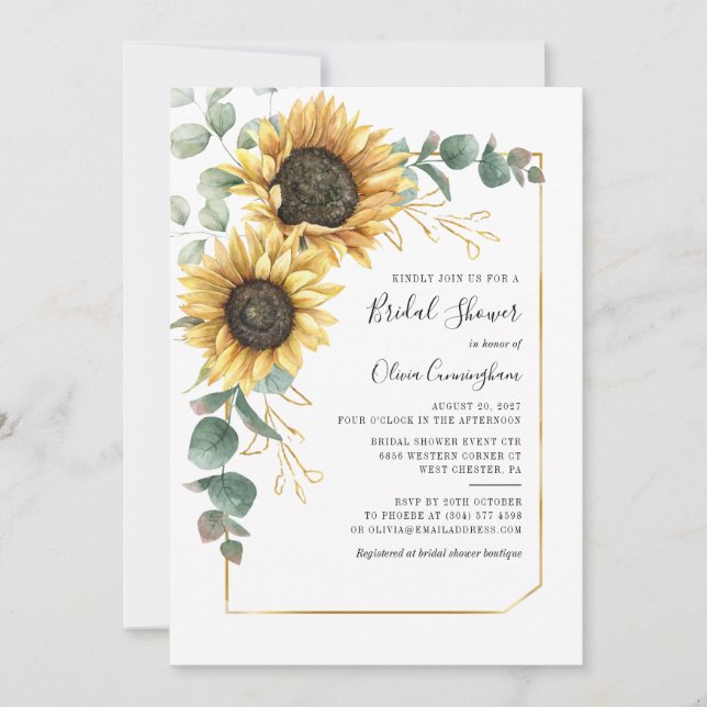 Invitación Vegetación floral de girasol Eucalyptus Ducha nupc (Anverso)