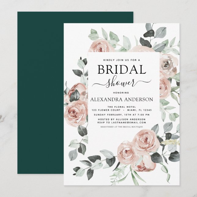 Invitación Vegetación floral de la ducha verde esmeralda (Anverso / Reverso)