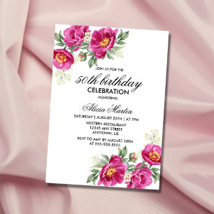 Invitación Vegetación floral de peones rojos 50 cumpleaños