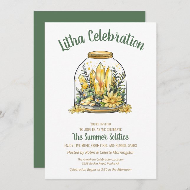 Invitación Vegetación floral de verano de Litha y cristales d (Anverso / Reverso)