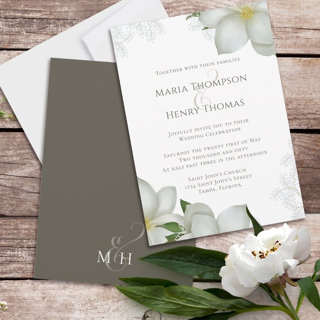 Invitación Vegetación floral Elegante acuarela Flor de Magnol (Subido por el creador)