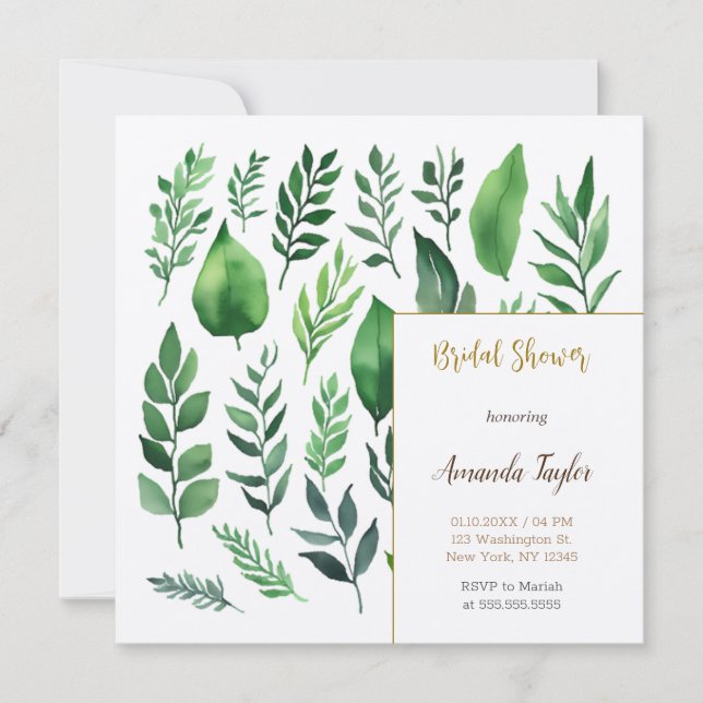 Invitación Vegetación Floral Elegante Ducha Bridal (Anverso)