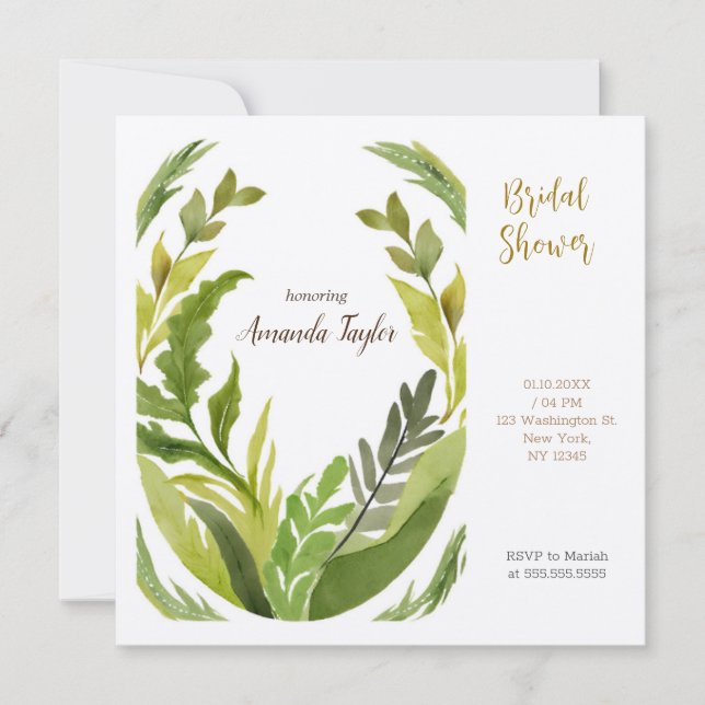 Invitación Vegetación Floral Elegante Ducha Bridal (Anverso)