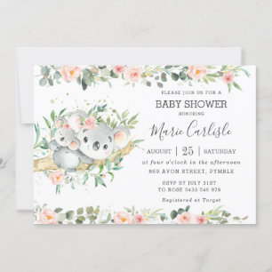 Invitación Vegetación floral Eucalyptus Koala Chica Baby Show