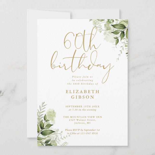 Invitación Vegetación floral Fiesta de cumpleaños número 60 (Anverso)
