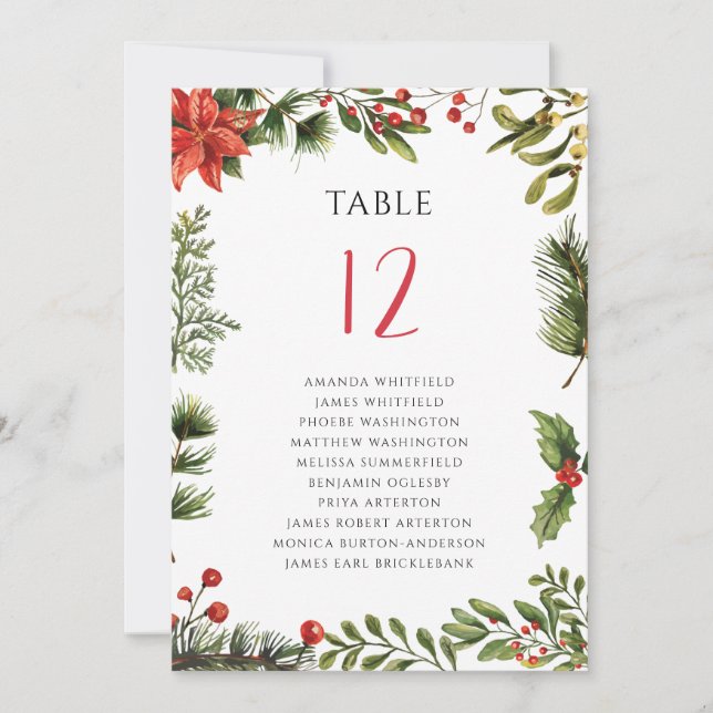 Invitación Vegetación floral Poinsettia Boda Tabla número 12 (Anverso)