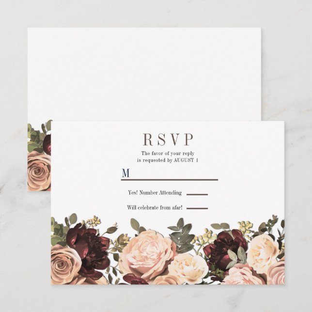 Invitación Vegetación floral rosa y marrón deja matrimonio RS (Anverso / Reverso)