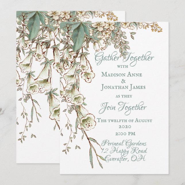 Invitación Vegetación Floral Vidrio Elegante Boda (Anverso / Reverso)