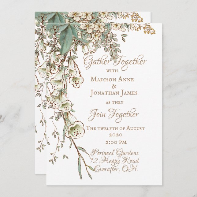 Invitación Vegetación Floral Vidrio Elegante Boda (Anverso / Reverso)